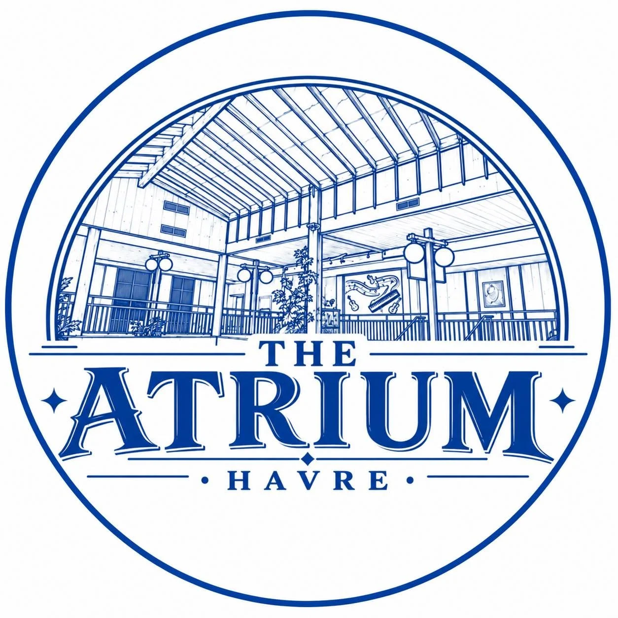 The Atrium Havre logo featuring an illustration of the building’s skylight and balconies